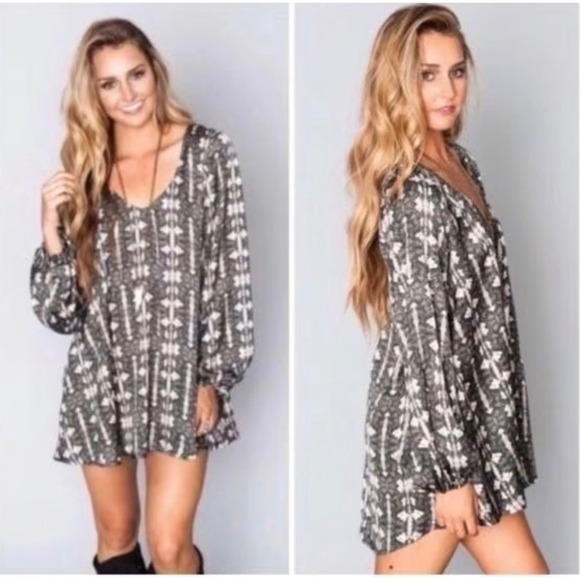 Show Me Your Mumu Gabby Low Back Snakeskin Mini Dress Womens S Bell Sleeve Boho - Picture 2 of 9